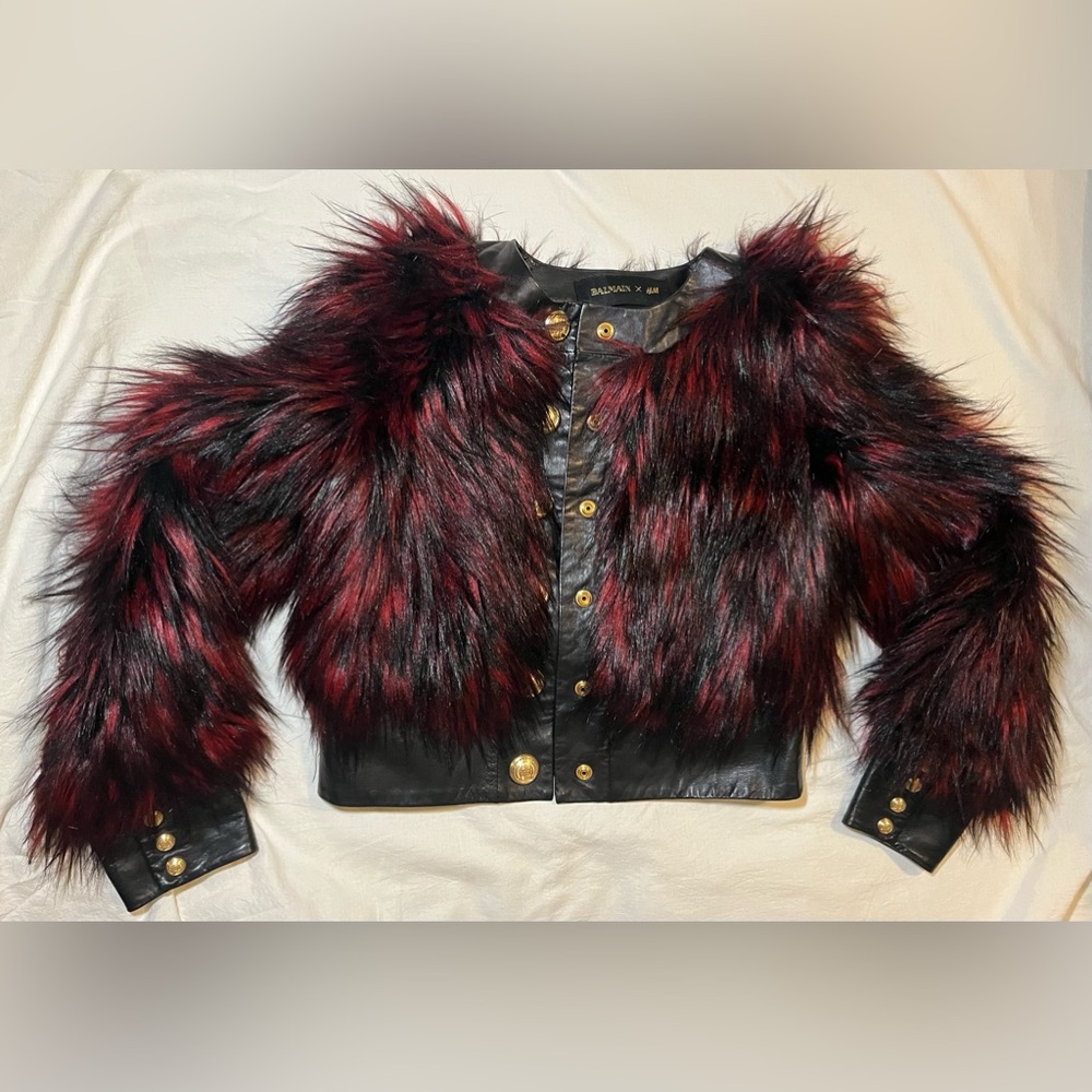 BALMAIN X H&M FAUX FUR GOLD EMBELLISHMENTS, NEW! NEVER WORN!